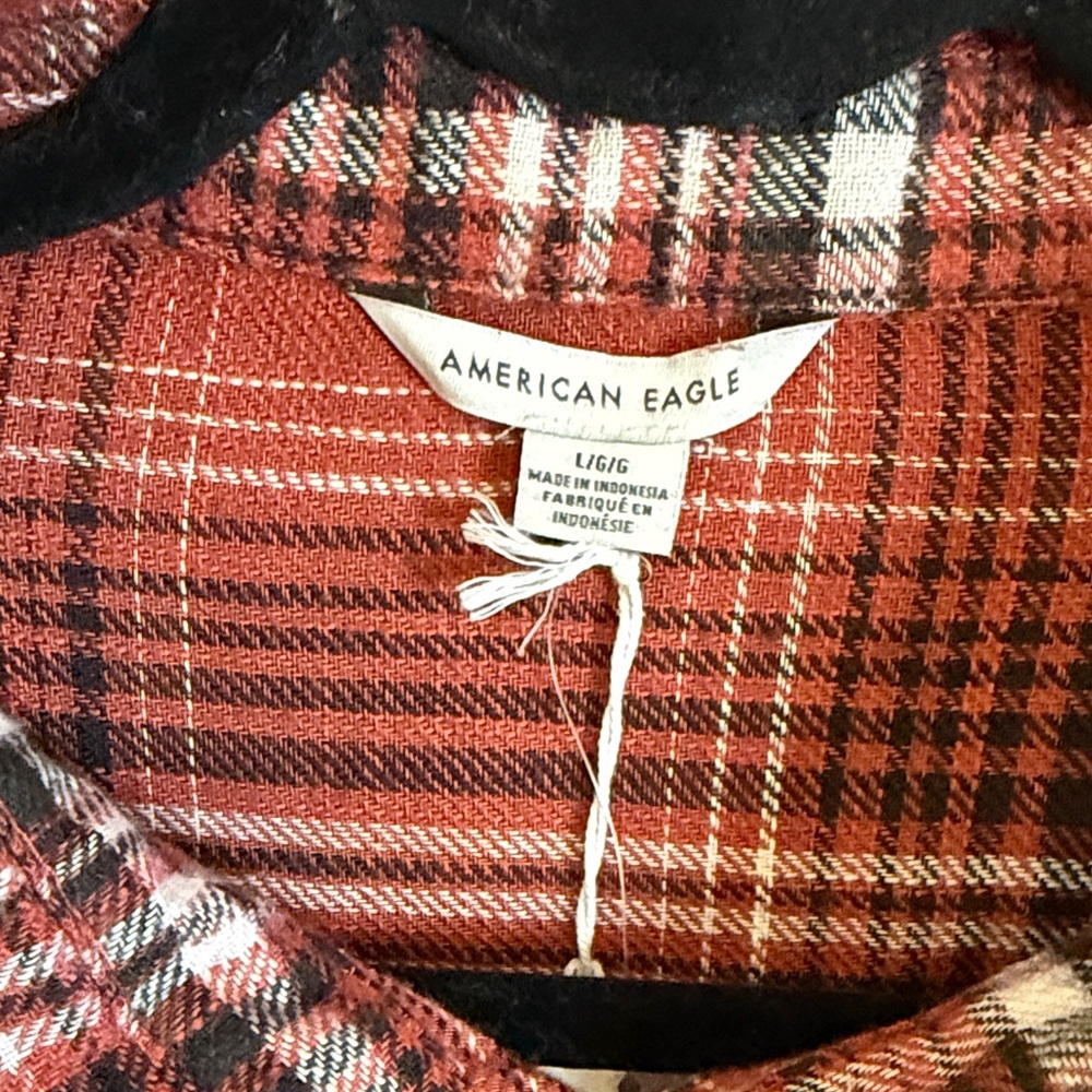 American Eagle Outfitters Red Plaid Babydoll Button-Down Shirt - Picture 4 of 6